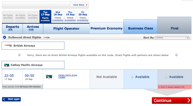 SPG: 56 Percent Transfer Bonus to BA Avios: Cathay Pacific First Class Award Space 