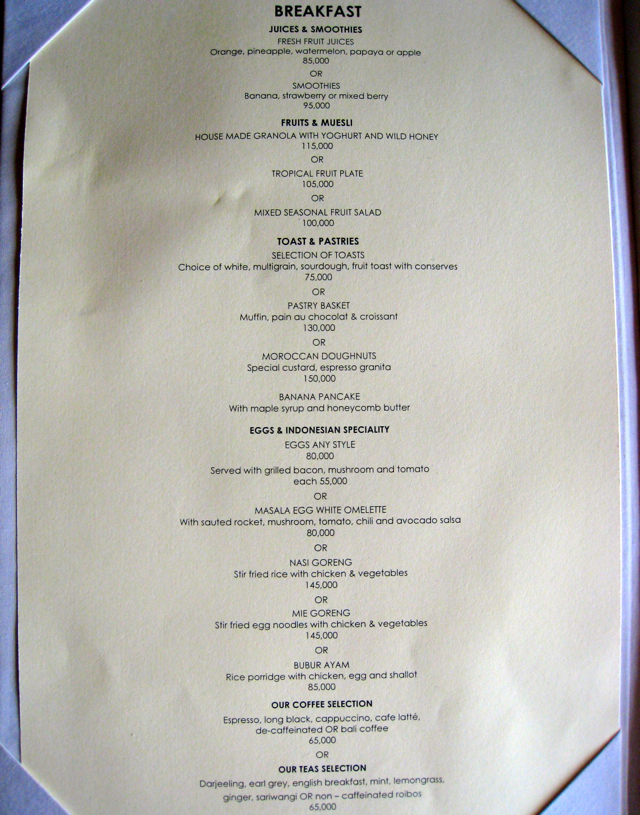 Amankila Breakfast Menu