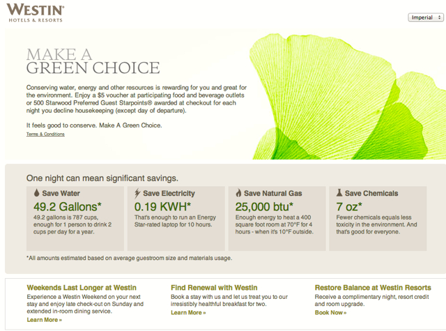 Westin Green Choice: 500 SPG Points for Declining Housekeeping at Starwood Hotels