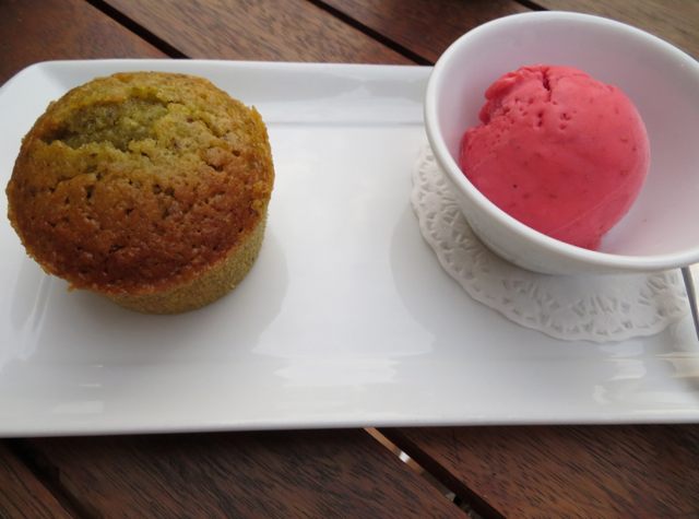 Vinoneo Bistro Marseille Restaurant Review - Pistachio Financier and Raspberry Sorbet