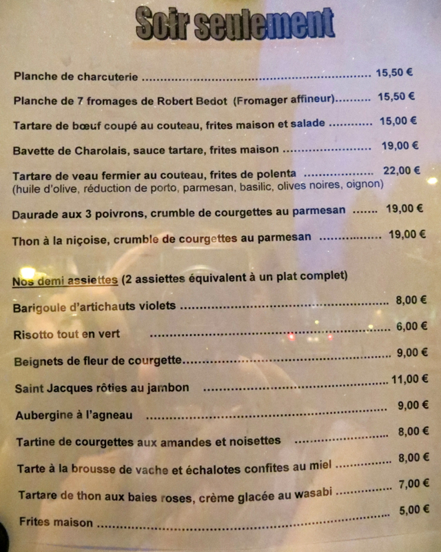 Vinoneo Bistro Marseille Restaurant Review - Dinner Menu