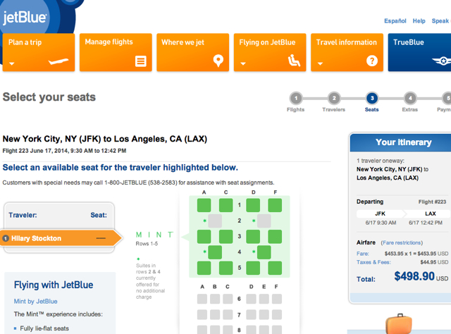 JetBlue Mint Private Suites-Seat Map