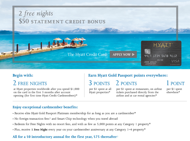 Hyatt Visa: 2 Free Nights, No Fee First Year and $50 Statement Credit (But No Suite Nights for Hyatt Diamonds)