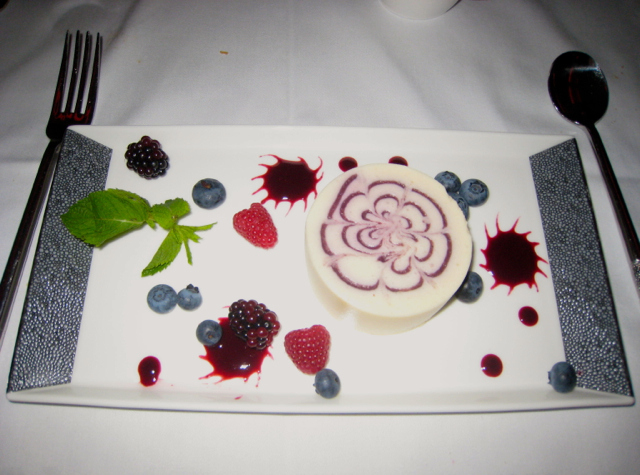 Singapore Suites: Brunch Dessert-Champagne Bavarois with Blackberry Coulis