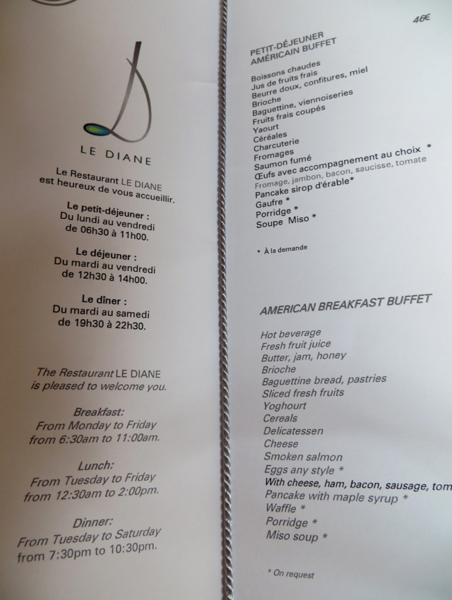 Breakfast in Paris-Le Diane Menu