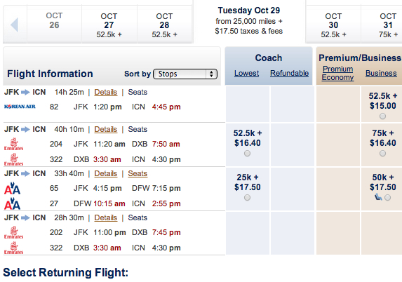 Alaska Airlines: Korean Air Awards Available Online NYC JFK-ICN in Business Class