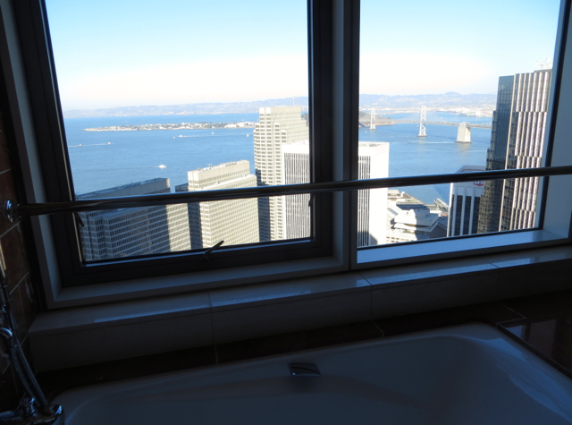 Mandarin Oriental San Francisco Hotel Review - Mandarin Bay Bridge Bathroom View of Bay Bridge