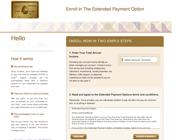 10,000 AMEX Membership Rewards Points for Extended Payment - Enrollment Form