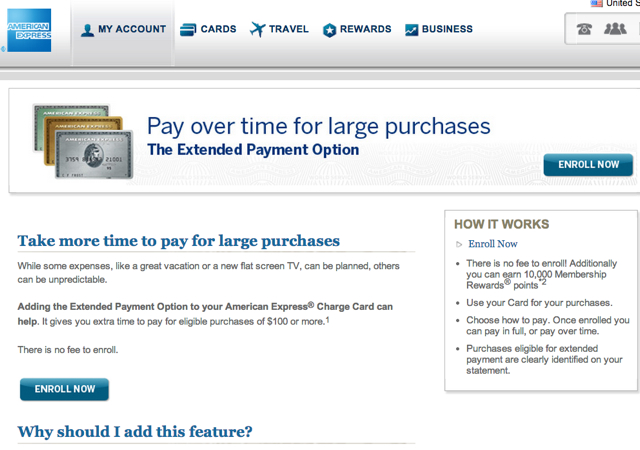 10,000 AMEX Membership Rewards Points to Enroll in Extended Payment Option
