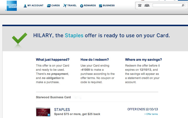 AMEX Staples Offer: $25 Off $75 Spend Includes Gift Cards - Confirmation