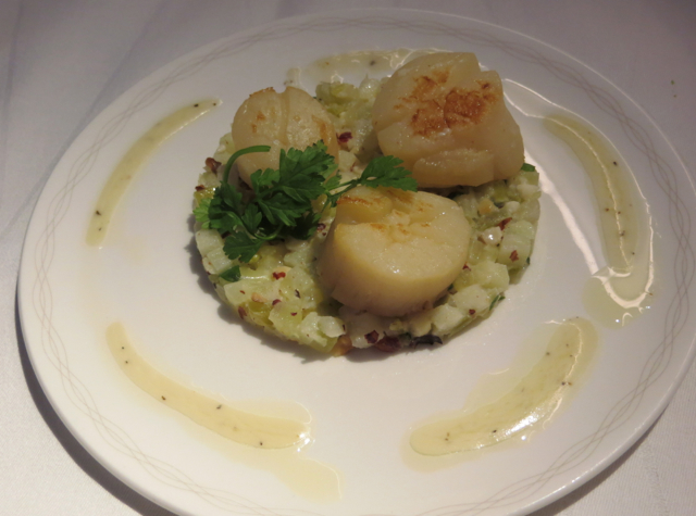 British Airways New First Class Review - Seared Scallops Appetizer