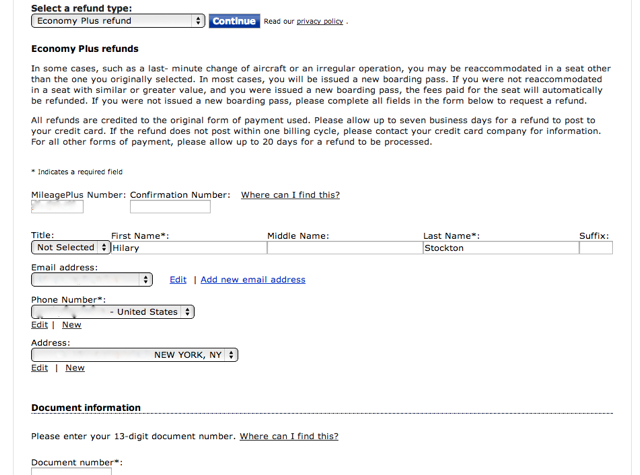 United Economy Plus Refund and Goodwill Miles for Downgrade