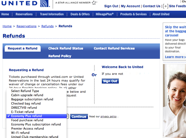 United Economy Plus Refund and Goodwill Miles for Downgrade