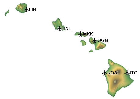 Cheap Hawaii Interisland Flights: Miles for Award or Paid Ticket? Map of Hawaiian Islands and Airports