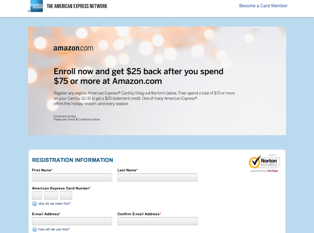 $25 Off $75 Amazon Spend with AMEX Including Gift Cards