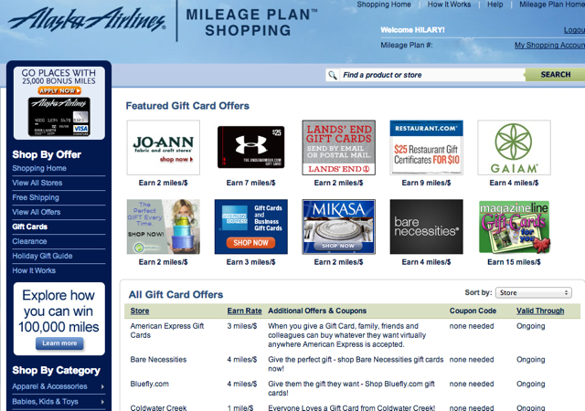 AMEX Gift Cards: 3X Alaska Miles via Alaska Mileage Plan Shopping Portal