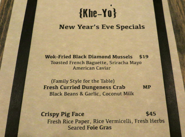 Khe-Yo Special Menu including Crispy Pork Face