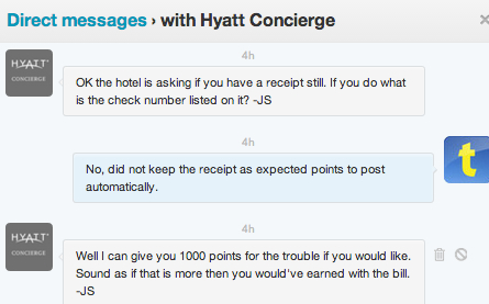 Hyatt Concierge on Twitter is Great