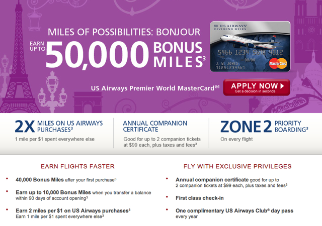 US Airways 40K-50K Credit Card Bonus Offer Worth It?