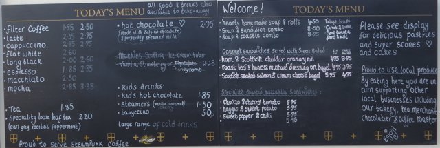 Rosslyn Chapel Coffee Shop Menu