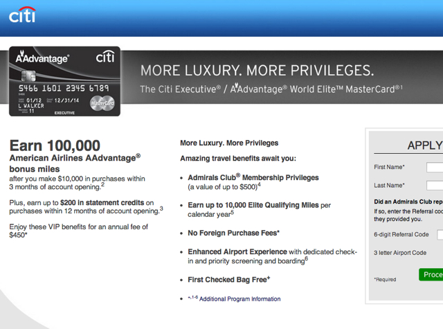 100K Citi Executive AAdvantage Card