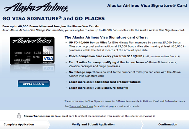 40,000 Alaska Airlines Visa Bonus Miles Offer