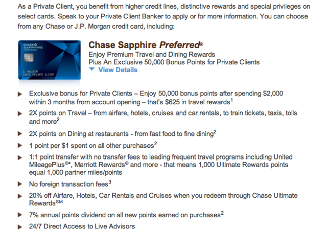 50K Chase Sapphire Preferred Bonus Offer for Chase Private Clients