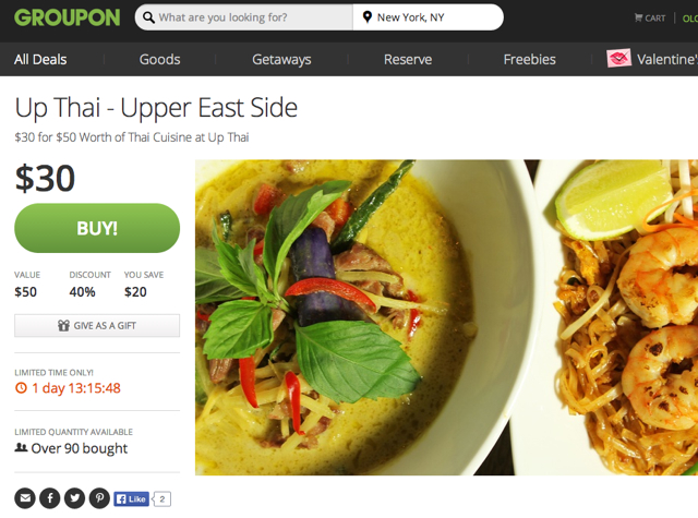 Up Thai NYC Restaurant Review - Groupon 40% Off Deal