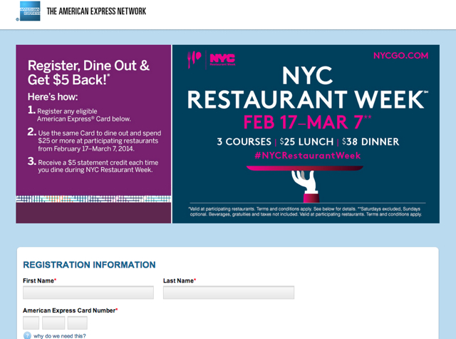 NYC Restaurant Week Winter 2014-Register AMEX Card for Statement Credit