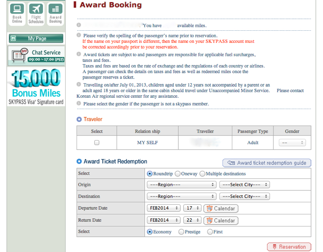 Book Korean Air Awards Online