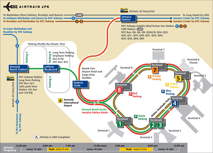 JFK AirTrain Map of Terminals and Routes