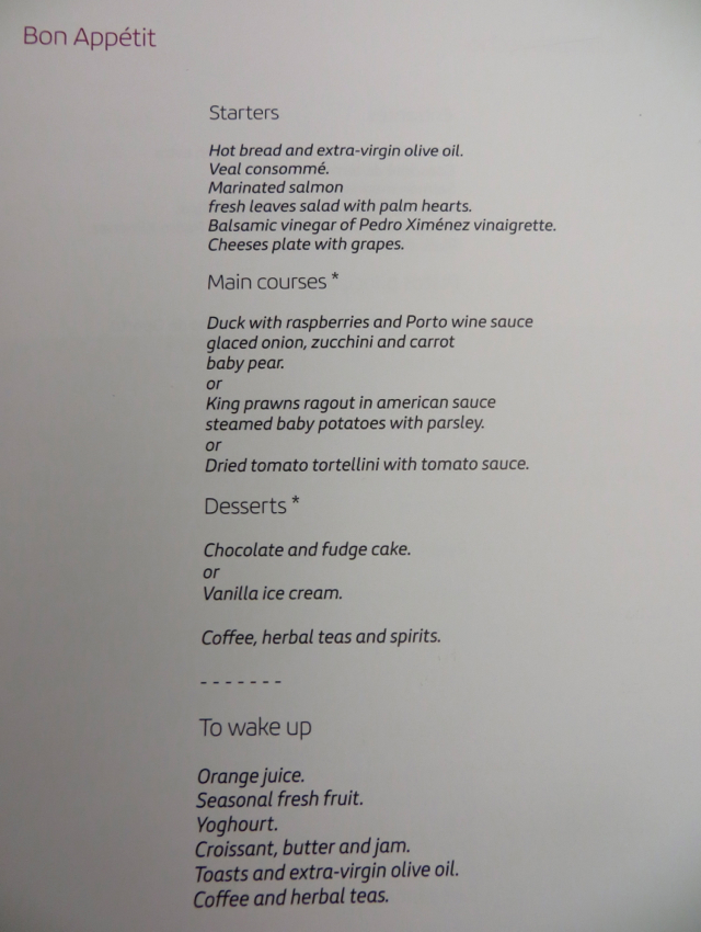 Iberia New Business Plus A330-300 Review - Dinner Menu