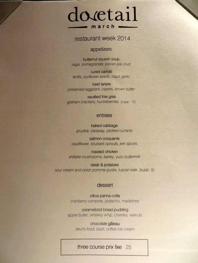 Dovetail NYC Restaurant Week Menu and Review