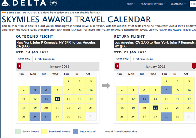 New Delta 2015 Award Chart - Already No Business Saver Awards for Some Flights such as JFK-LAX