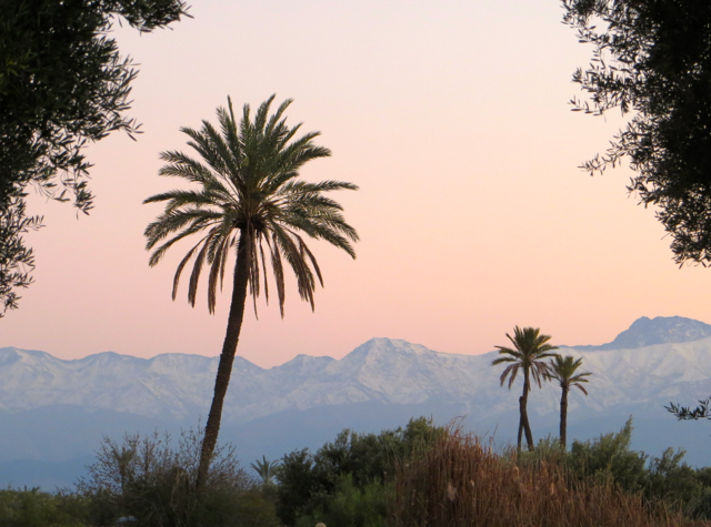 Amanjena Review, Marrakech Morocco - Atlas Mountains at Sunset