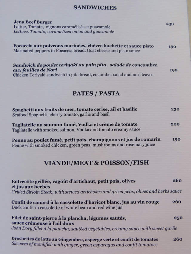 Amanjena Lunch Menu - Sandwiches Pasta