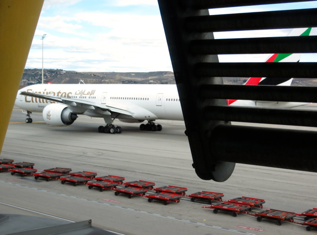 Iberia Business Class Lounge Madrid Review - View of Runway-Emirates Plane