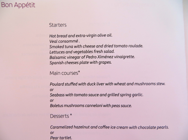 Iberia Business Class A340-600 Review - Lunch Menu