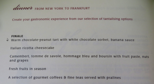 Singapore Suites A380 Review JFK to Frankfurt - Dessert Menu