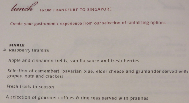 Singapore Suites A380 Review: Frankfurt to Singapore Dessert Menu