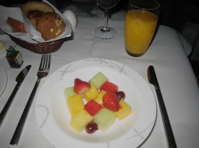 Cathay Pacific First Class Review - Breakfast Fruit and Juice