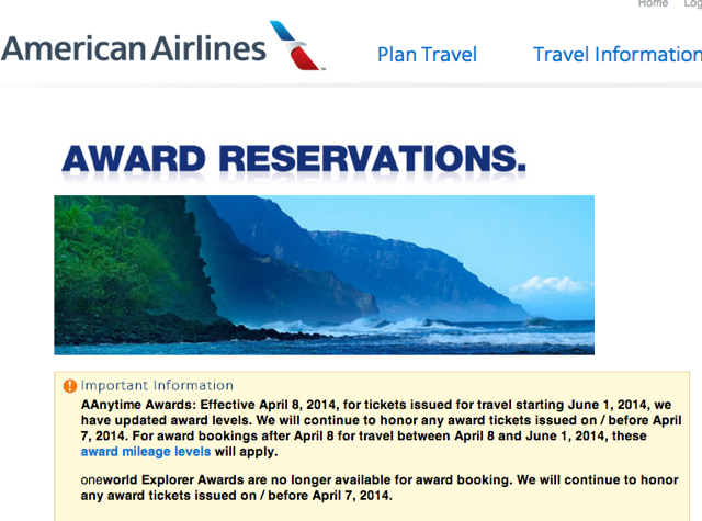 No More American AAdvantage Explorer Awards as of April 8, 2014