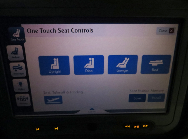 Emirates First Class A380 Review - One Touch Seat Controls