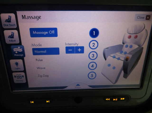 Emirates First Class A380 Review - Seat Massage Function