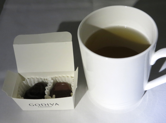 Emirates First Class A380 Review - Tea and Godiva Chocolates