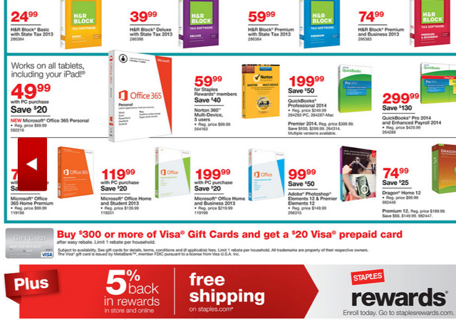 Staples Deal: Buy $300 Visa Gift Cards Get $20 Back and Stacks with AMEX Sync Offer