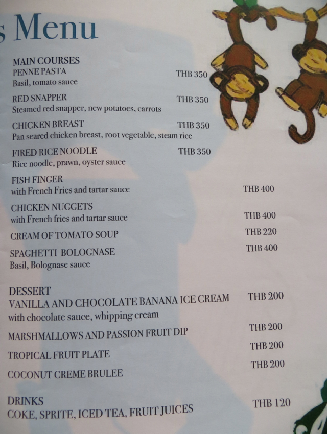 Conrad Koh Samui Jahn Restaurant - Kids Menu