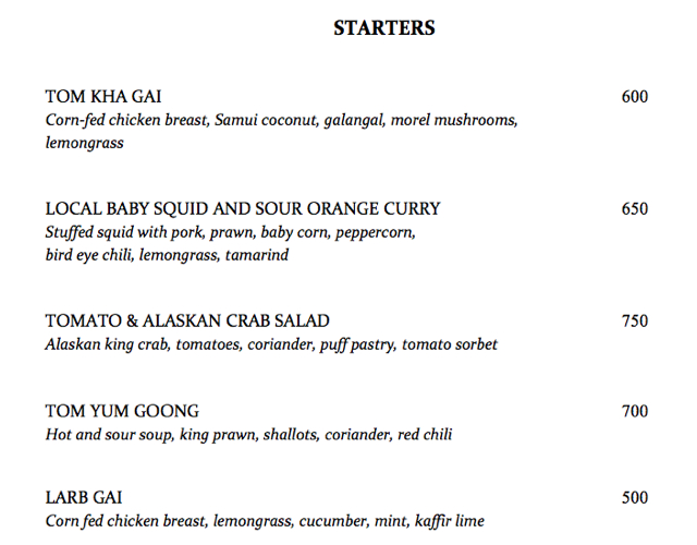 Conrad Koh Samui-Jahn Menu - Starters