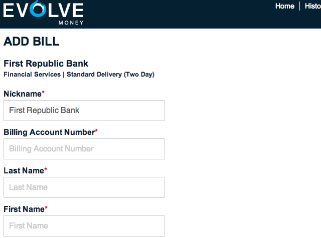 Evolve Money: Add Bill