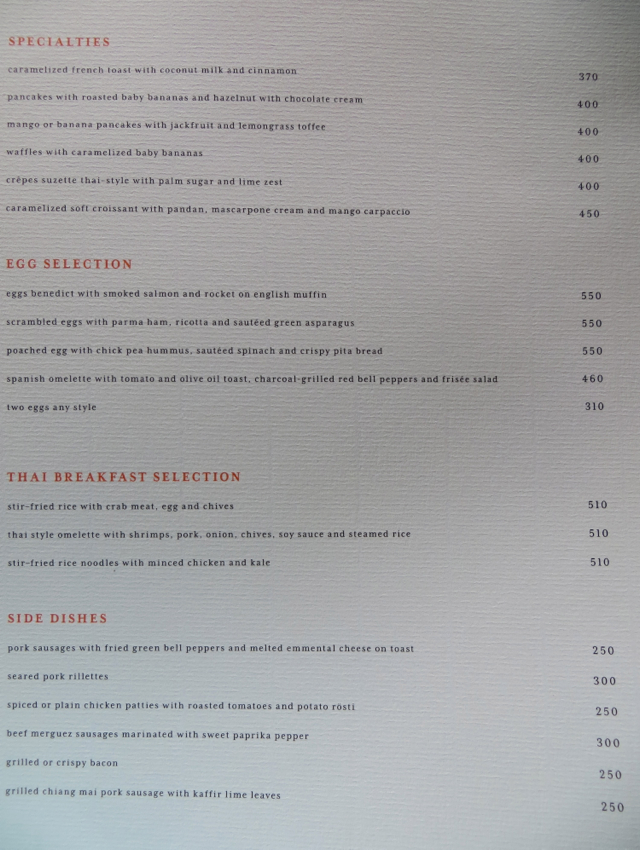 Four Seasons Koh Samui Breakfast Menu